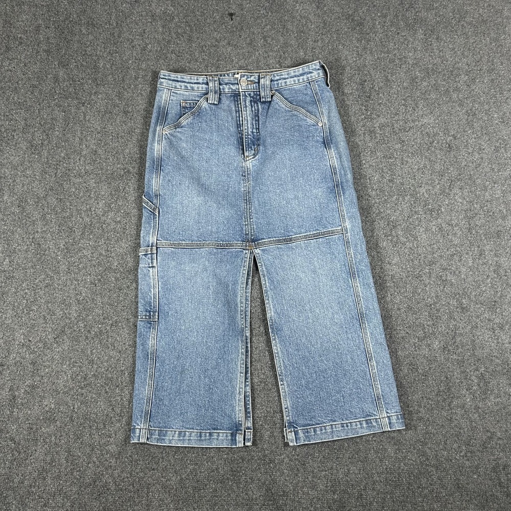 ALC Alden Denim Midi Skirt Paneled Medium-wash front split hem Women's 4 #2947